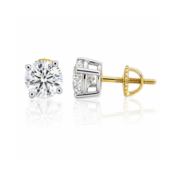 Lab Grown Diamond Accent Round Stud Earrings — Solid 14K / 18K Gold