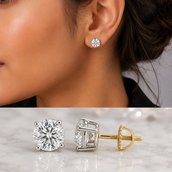 Lab Grown Diamond Accent Round Stud Earrings — Solid 14K / 18K Gold