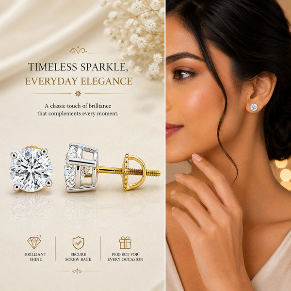 Lab Grown Diamond Accent Round Stud Earrings — Solid 14K / 18K Gold