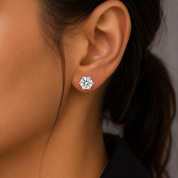 Lab Grown Diamond Accent Round Stud Earrings — Solid 14K / 18K Gold