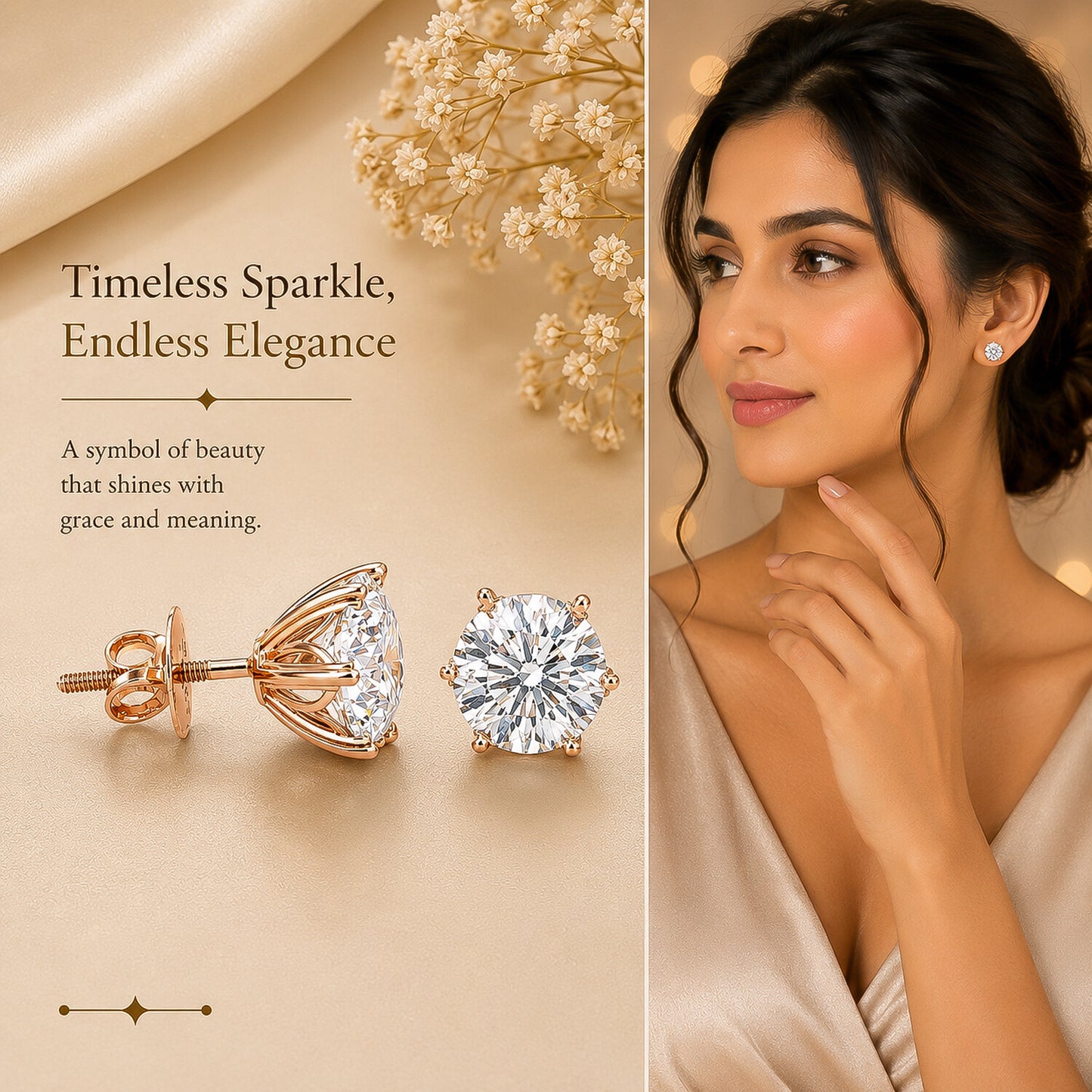Lab Grown Diamond Accent Round Stud Earrings — Solid 14K / 18K Gold
