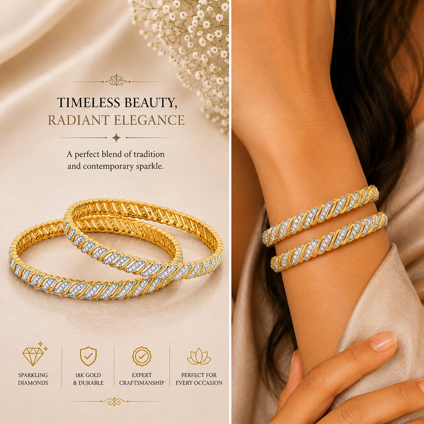 IGI Certified Lab Grown Diamond Pavé Cuff Bangle — 18K Solid Gold, 2.72 Carat