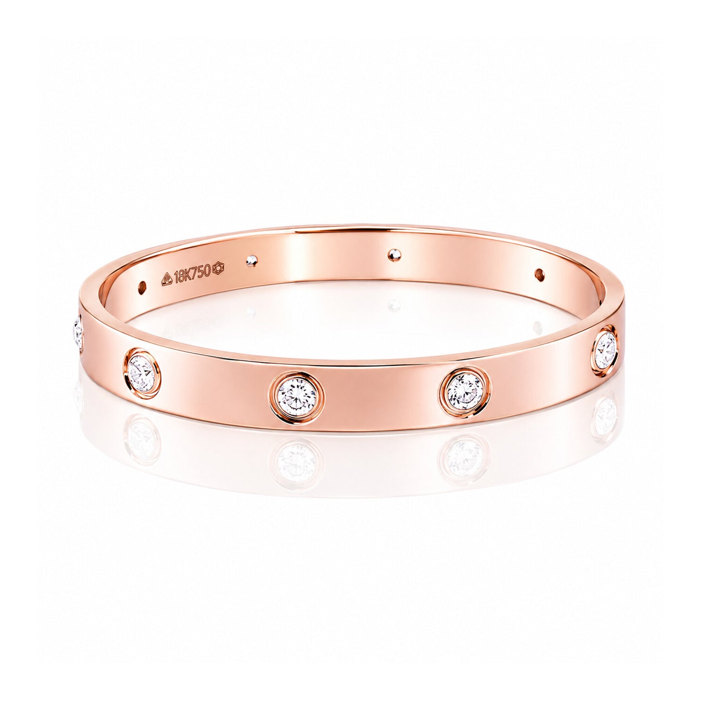 IGI Certified Lab Grown Diamond Ten-Stone Gold Bangle — 18K Solid Gold, 1.49 Carat