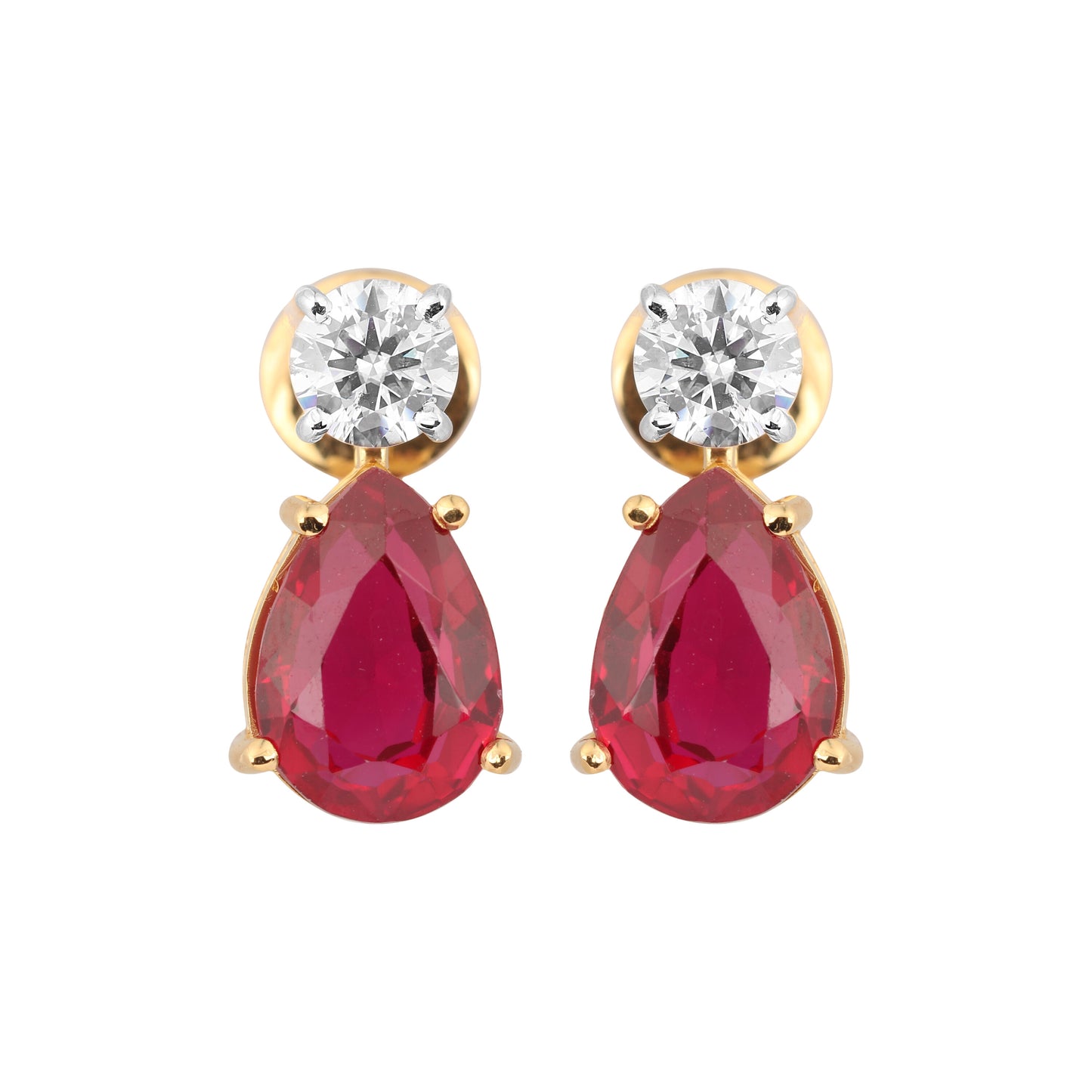 Lab Grown Ruby Pear Drop Earrings — Solid 18K Gold, IGI Certified