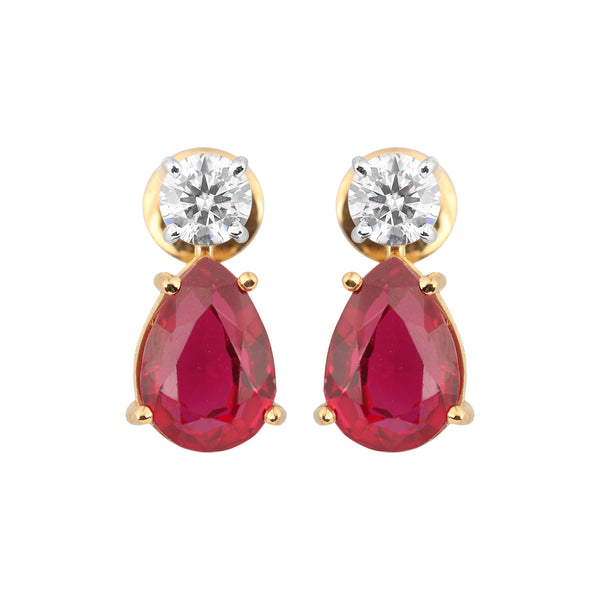 Lab Grown Ruby Pear Drop Earrings — Solid 18K Gold, IGI Certified