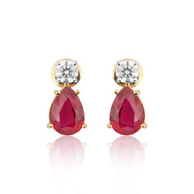 Lab Grown Ruby Pear Drop Earrings — Solid 18K Gold, IGI Certified