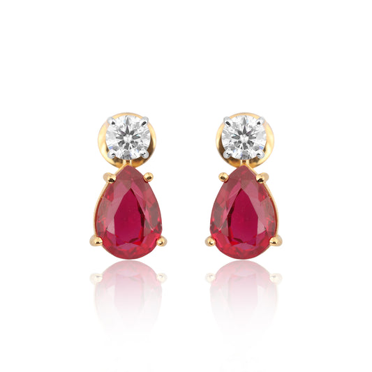Lab Grown Ruby Pear Drop Earrings — Solid 18K Gold, IGI Certified