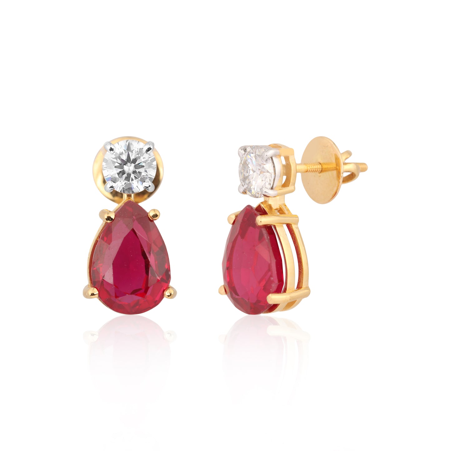 Lab Grown Ruby Pear Drop Earrings — Solid 18K Gold, IGI Certified