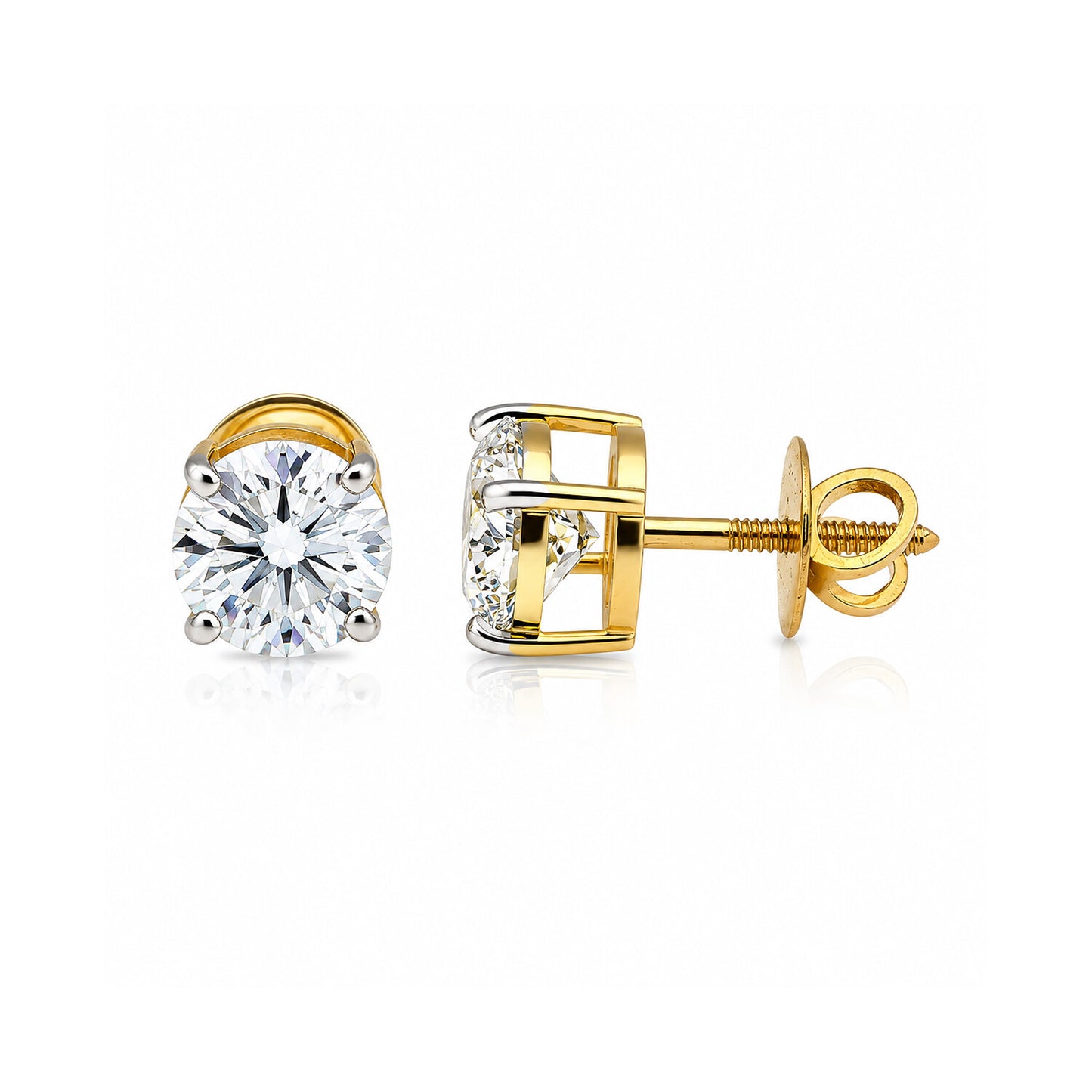 Lab Grown Diamond Accent Round Stud Earrings — Solid 18K Gold