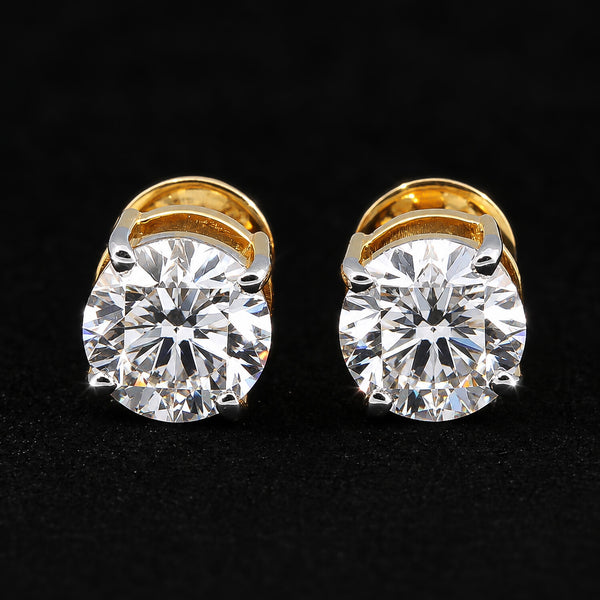 Lab Grown Diamond Accent Round Stud Earrings — Solid 18K Gold