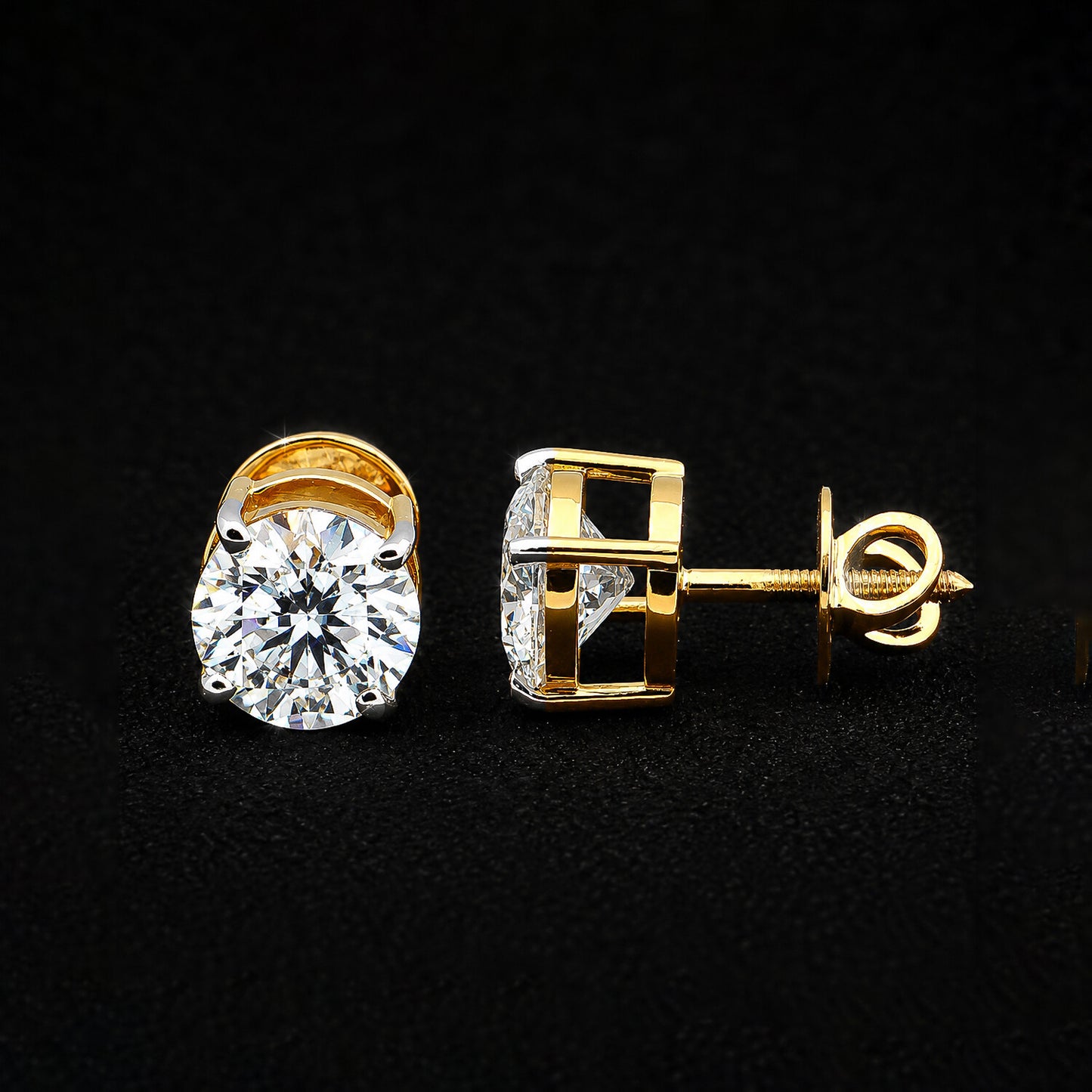 Lab Grown Diamond Accent Round Stud Earrings — Solid 18K Gold