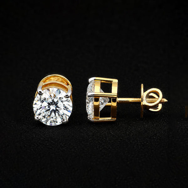 Lab Grown Diamond Accent Round Stud Earrings — Solid 18K Gold