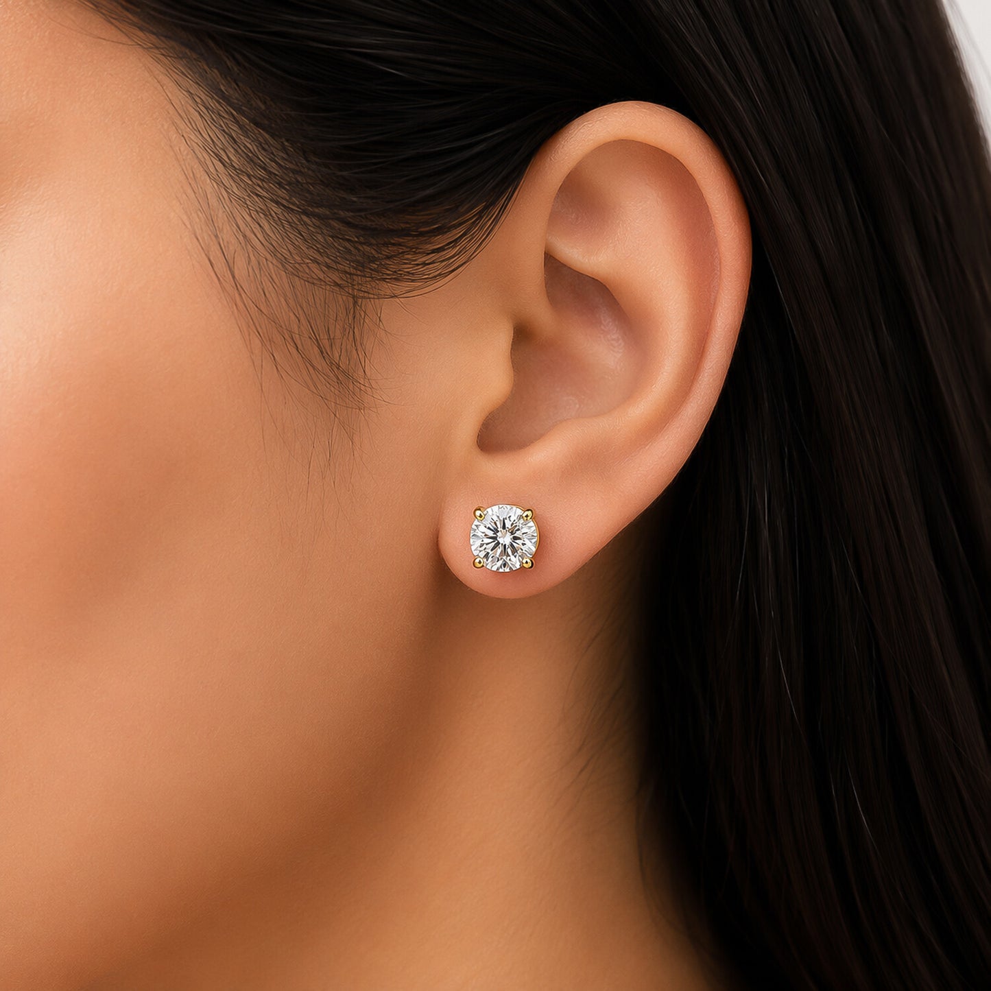 Lab Grown Diamond Accent Round Stud Earrings — Solid 18K Gold
