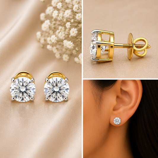 Lab Grown Diamond Accent Round Stud Earrings — Solid 18K Gold