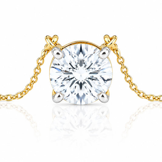 IGI Certified Lab Grown Diamond Round-Cut Solitaire Pendant Necklace — 14K/18K Solid Gold, Adjustable Chain
