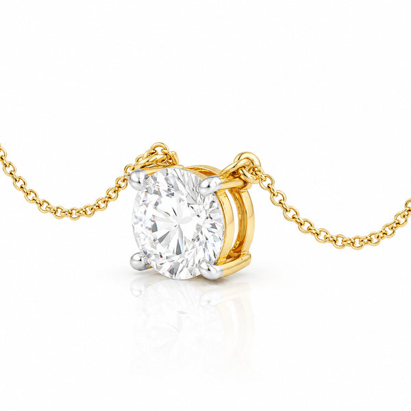 IGI Certified Lab Grown Diamond Round-Cut Solitaire Pendant Necklace — 14K/18K Solid Gold, Adjustable Chain