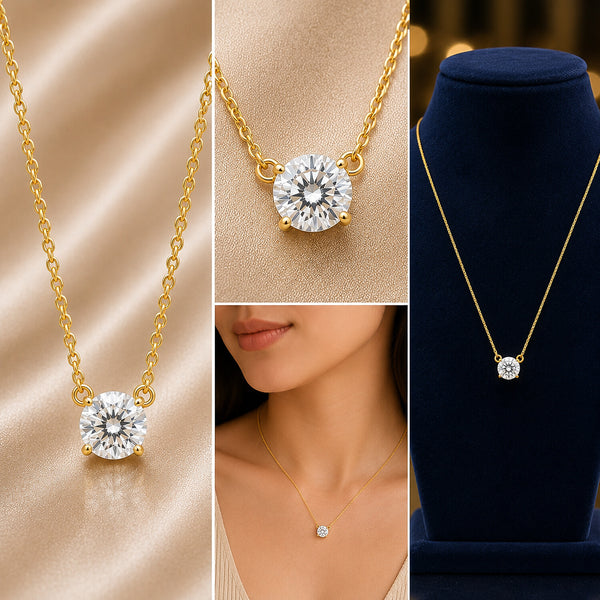 IGI Certified Lab Grown Diamond Round-Cut Solitaire Pendant Necklace — 14K/18K Solid Gold, Adjustable Chain
