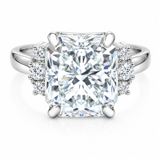 Certified 4.45ct VS1 Radiant White Moissanite Ring Fine Jewelry 18K Gold Plated
