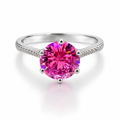 1.50 ct DEW Certified Pink Moissanite Ring – Engagement Jewelry in 18K Gold Plated Verm 18K Gold Plated