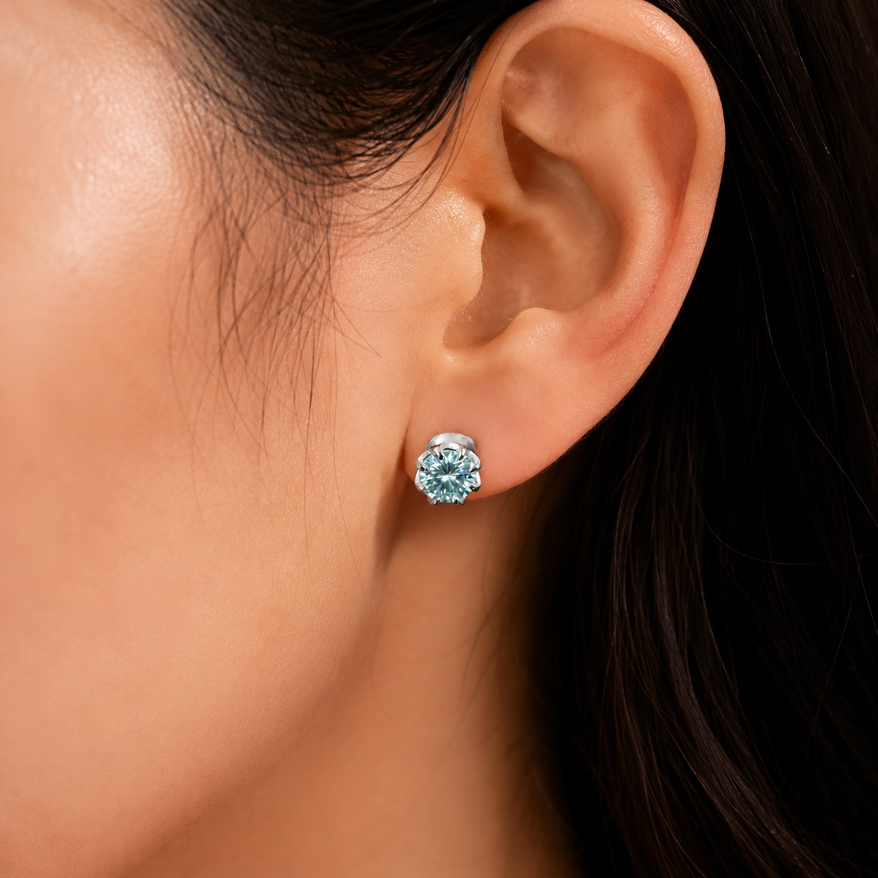 6.00 ct DEW Blue Moissanite Stud Earrings in Gold Vermeil – Festive Sparkle Deal