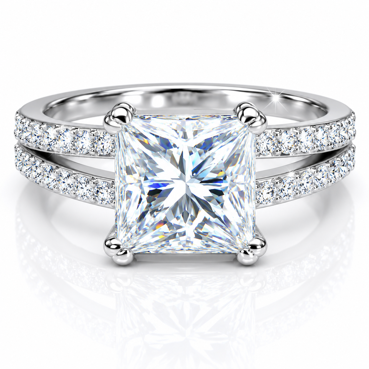 4.25 ct DEW White Moissanite Princess Solitaire Ring - 18K Gold Vermeil on 925 Sterling Silver