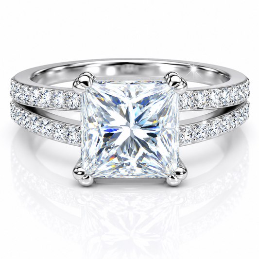 4.25 ct DEW White Moissanite Princess Solitaire Ring - 18K Gold Vermeil on 925 Sterling Silver