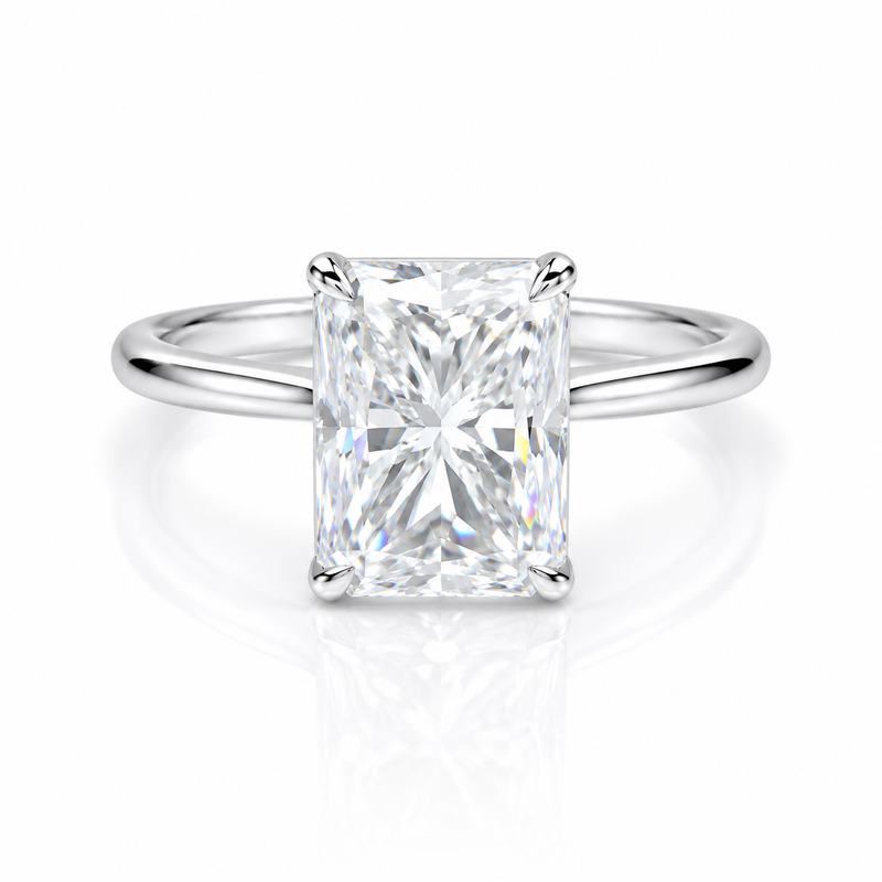 6.2 ct DEW White Moissanite Radiant Solitaire Ring - 18K Gold Vermeil on 925 Sterling Silver