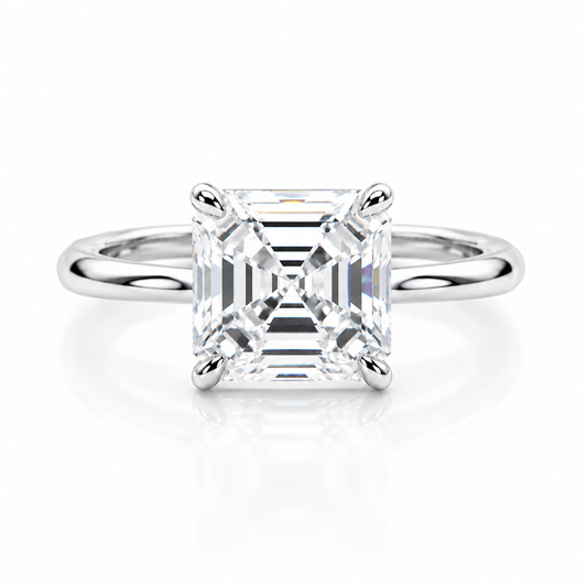 4.9 ct DEW White Moissanite Asscher Solitaire Ring - 18K Gold Vermeil on 925 Sterling Silver