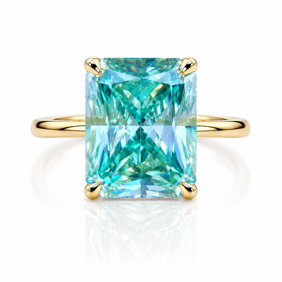10.4ct DEW Blue Moissanite Emerald Solitaire Ring