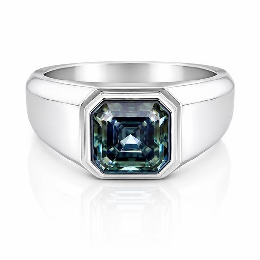 3.7 ct DEW Grey Moissanite Asscher Solitaire Ring - 18K Gold Vermeil on 925 Sterling Silver