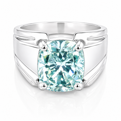 8.3 ct DEW Blue Moissanite Cushion Solitaire Ring - 18K Gold Vermeil on 925 Sterling Silver