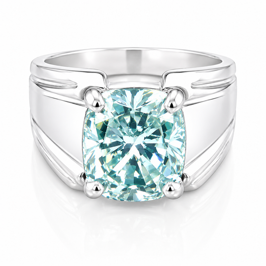 8.3 ct DEW Blue Moissanite Cushion Solitaire Ring - 18K Gold Vermeil on 925 Sterling Silver