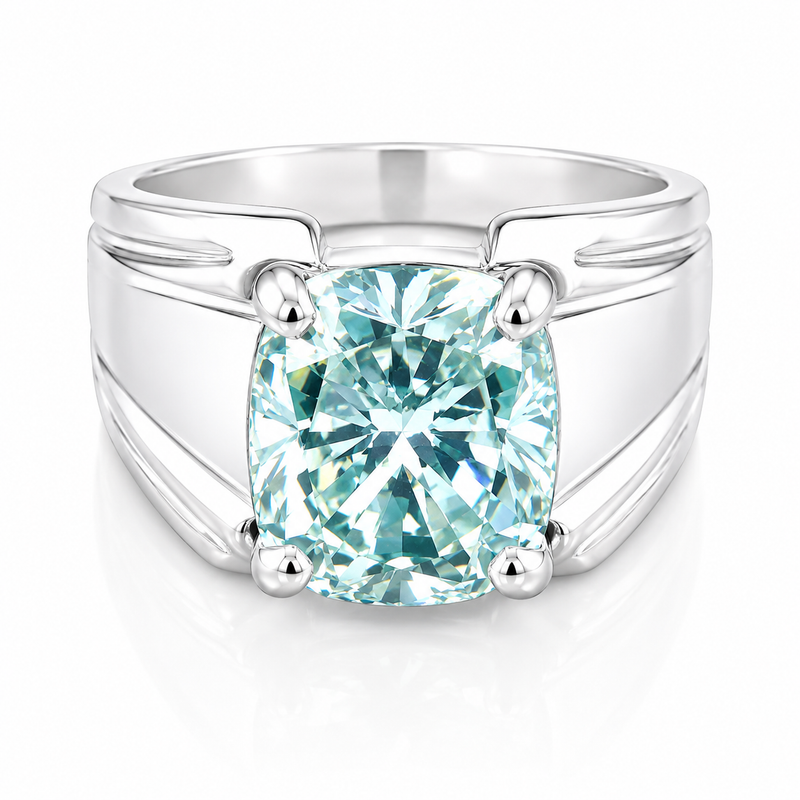 8.3 ct DEW Blue Moissanite Cushion Solitaire Ring - 18K Gold Vermeil on 925 Sterling Silver