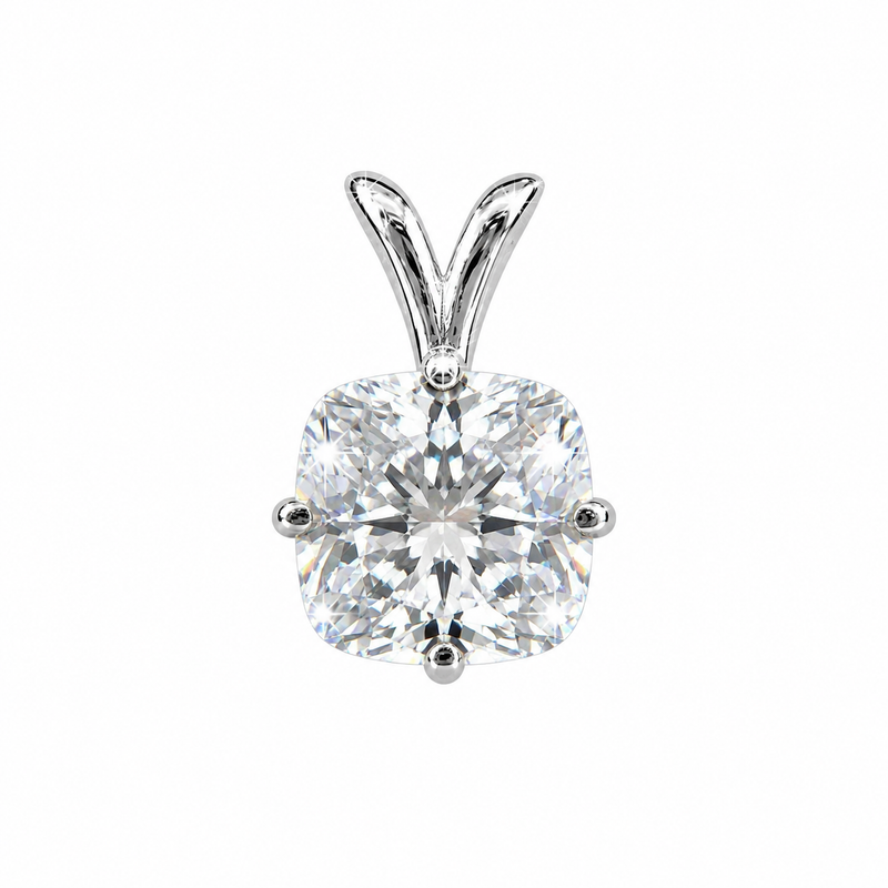 5.20 ct DEW Cushion Cut White Moissanite Solitaire Pendant Gold Vermeil Jewelry