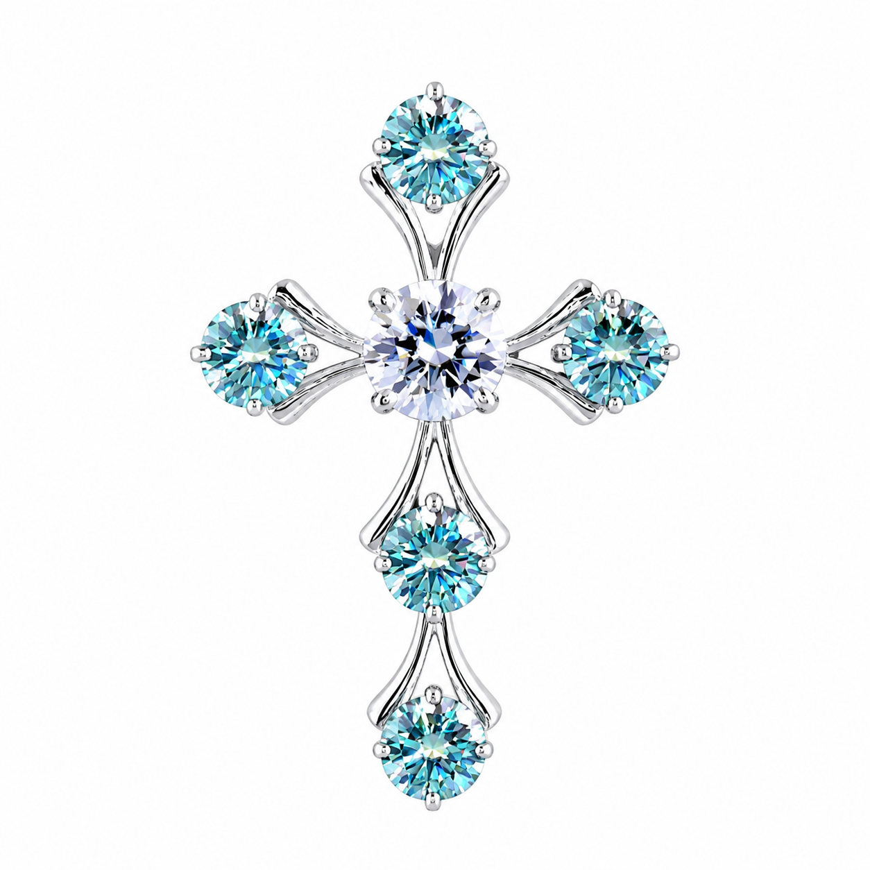 5.00 ct DEW Round Cut Blue & White Moissanite In Gold Vermeil Plus-Shape Necklace