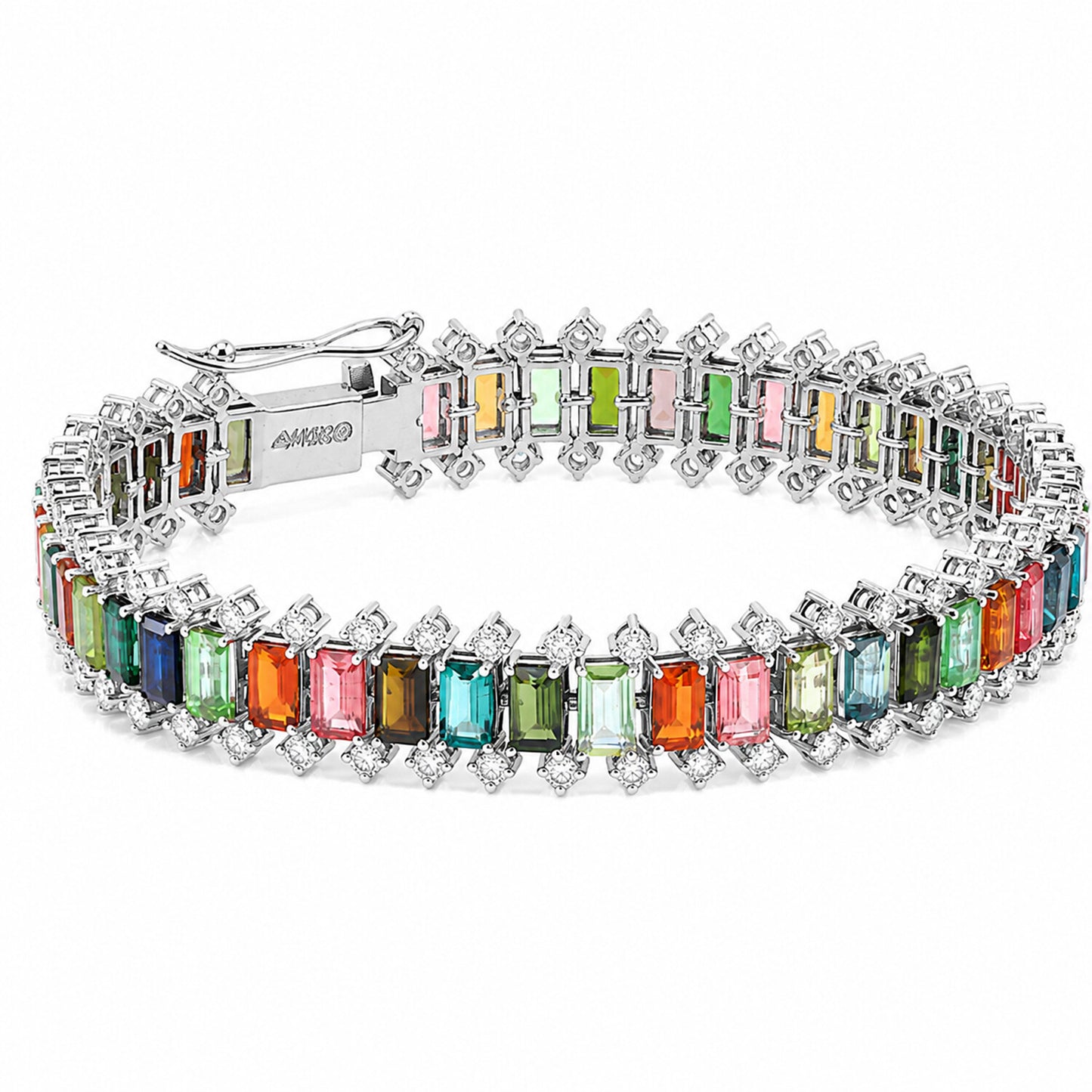 IGI Certified Lab Grown Sapphire Emerald-Cut Rainbow Statement Bracelet — 14K/18K Solid Gold