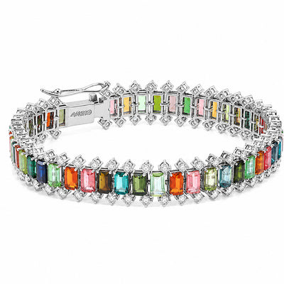 IGI Certified Lab Grown Sapphire Emerald-Cut Rainbow Statement Bracelet — 14K/18K Solid Gold