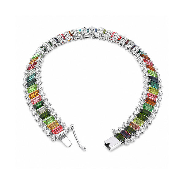 IGI Certified Lab Grown Sapphire Emerald-Cut Rainbow Statement Bracelet — 14K/18K Solid Gold