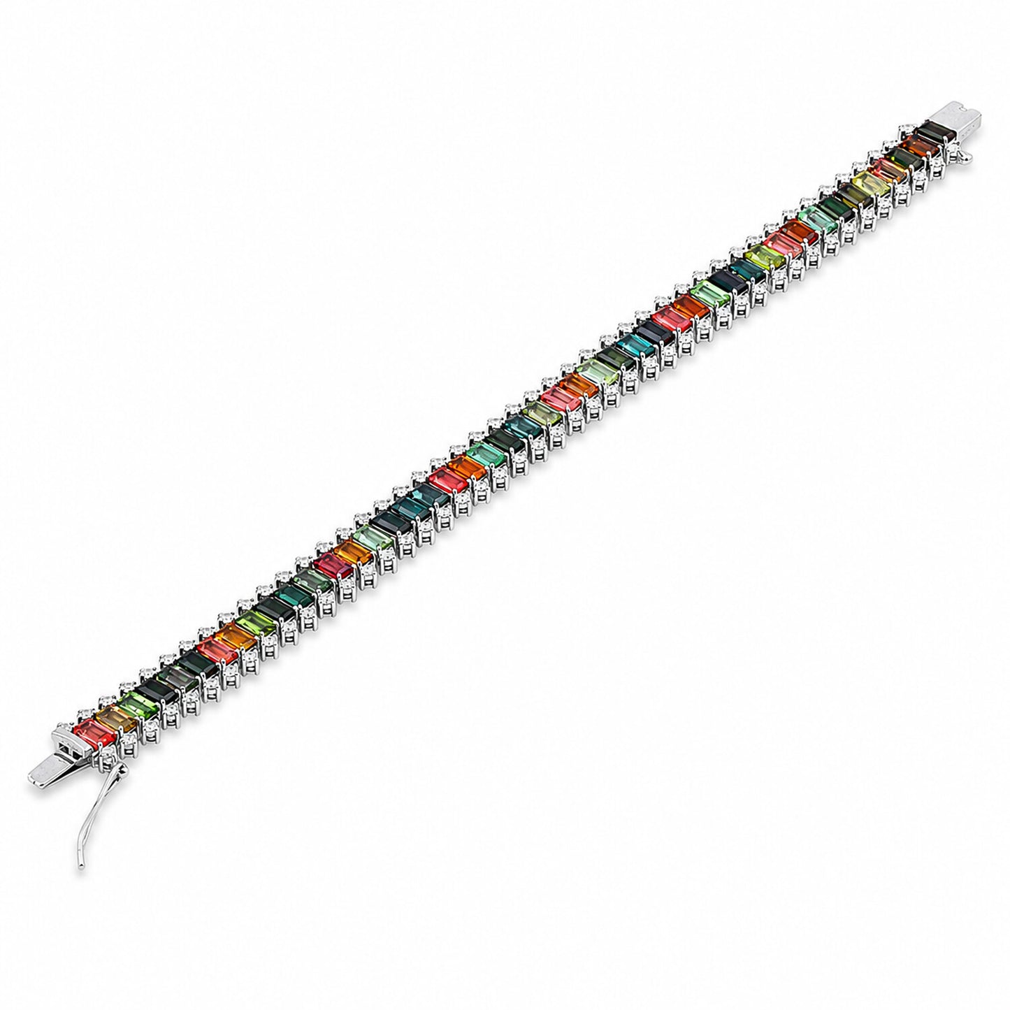 IGI Certified Lab Grown Sapphire Emerald-Cut Rainbow Statement Bracelet — 14K/18K Solid Gold