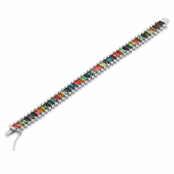 IGI Certified Lab Grown Sapphire Emerald-Cut Rainbow Statement Bracelet — 14K/18K Solid Gold