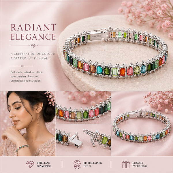 IGI Certified Lab Grown Sapphire Emerald-Cut Rainbow Statement Bracelet — 14K/18K Solid Gold