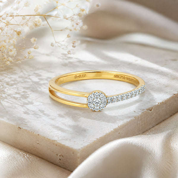 0.17 Ct. IGI Certified Natural Diamond 18k Yellow Gold Floral Design Ring