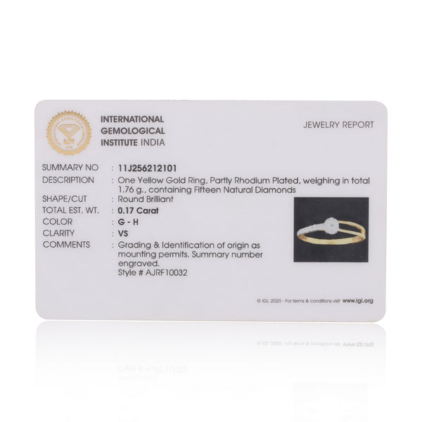 0.17 Ct. IGI Certified Natural Diamond 18k Yellow Gold Floral Design Ring