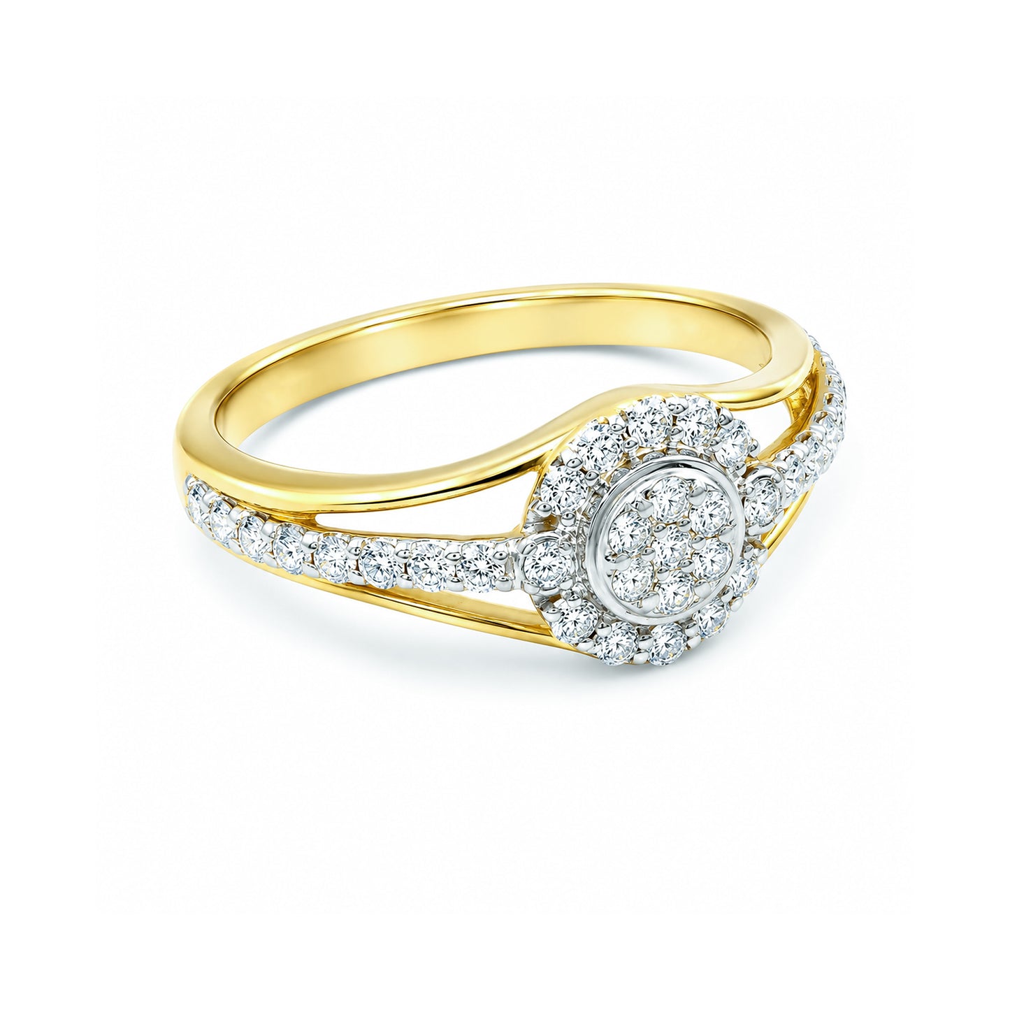 0.41 Ct. IGI Natural Diamond Floral Halo Ring in 18K Yellow Gold for Women Gift