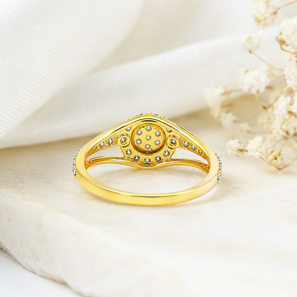 0.41 Ct. IGI Natural Diamond Floral Halo Ring in 18K Yellow Gold for Women Gift