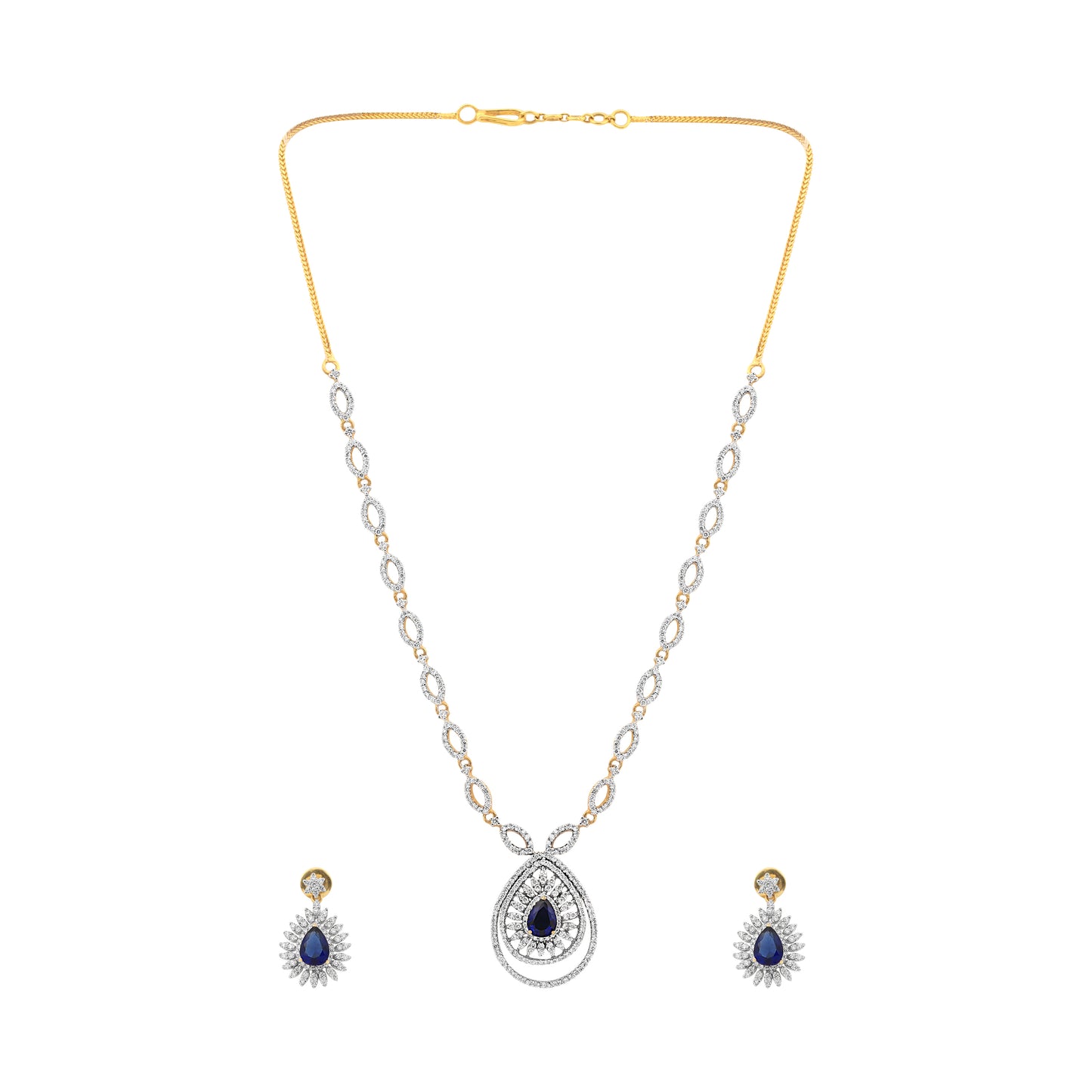 2.95 Ct. IGI Certified Natural Diamond Necklace Set 18K Yellow Gold Earrings