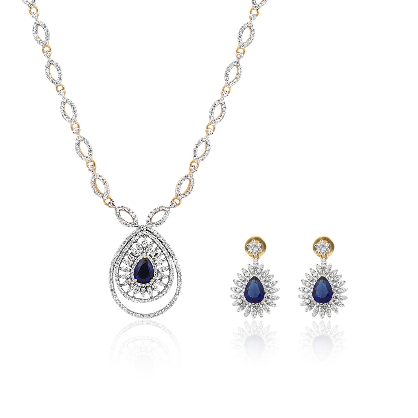 2.95 Ct. IGI Certified Natural Diamond Necklace Set 18K Yellow Gold Earrings