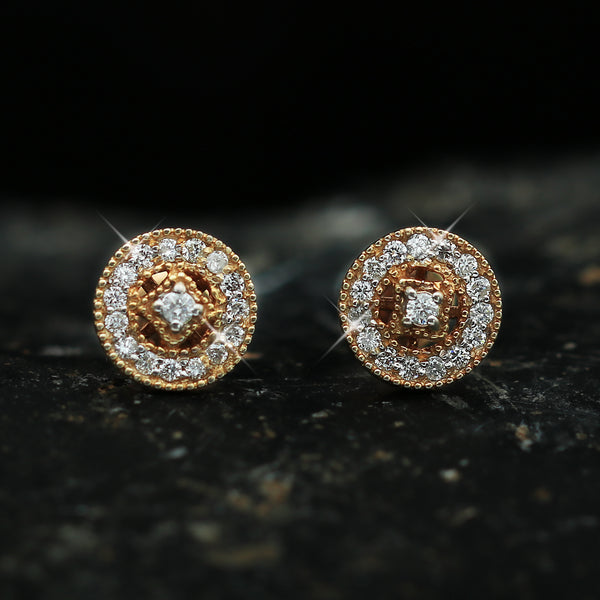 18K Rose Gold Diamond Stud Earrings with 0.40 Ct. Certified