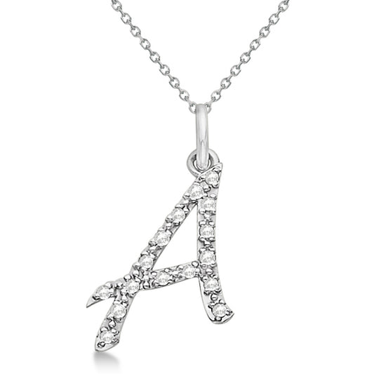 Natural Diamond Initial Letter A Pendant, White Gold finish, 3 Micron Vermeil - GEMHUB & CO.