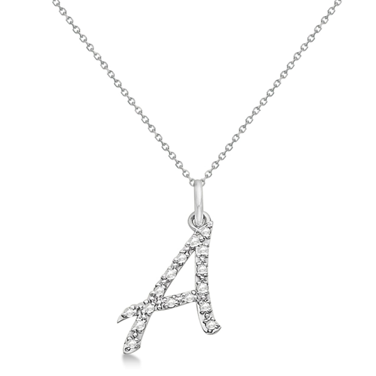 Lab Grown Diamond Initial Letter A Pendant, White Gold - Detail View